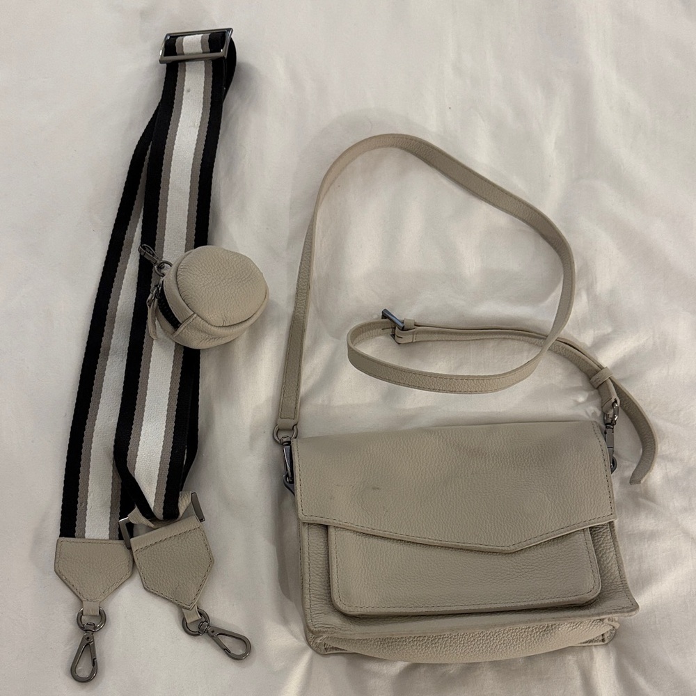 Botkier Neutral Beige Leather Crossbody Bag with Striped Strap